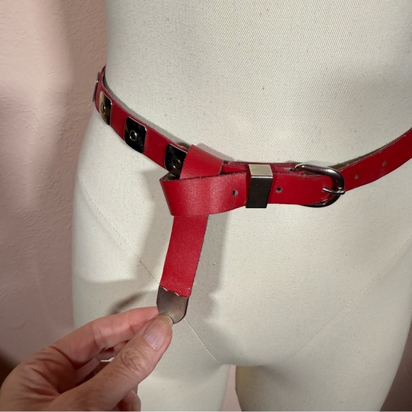 Vintage 1980’s red Leather Southwestern silver Concho skinny Retro belt Froneza main image 4